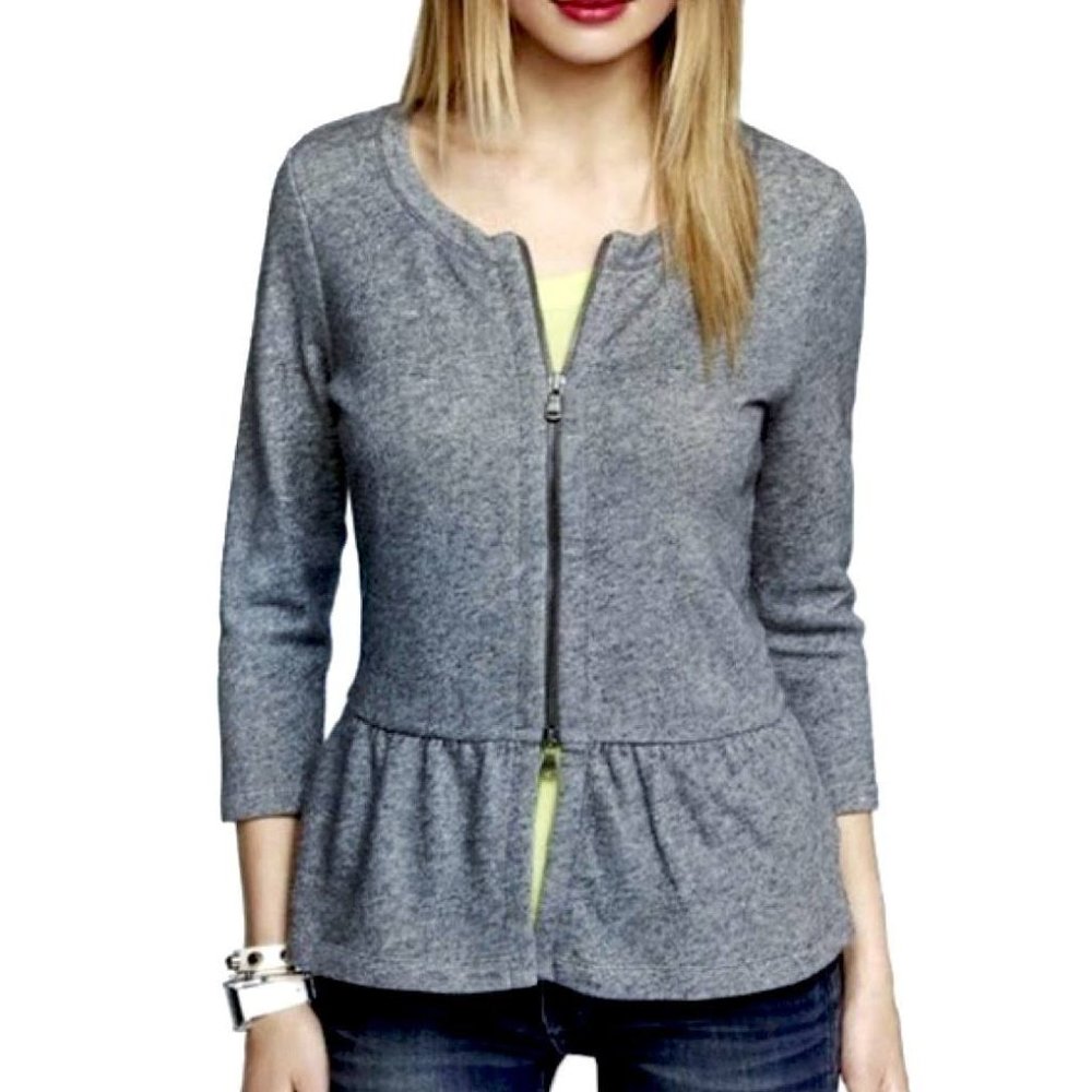 Express Gray Zip Peplum Cardigan